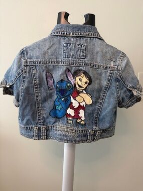 Girls' Light Blue Denim Jacket with Lilo & Stitch Patch